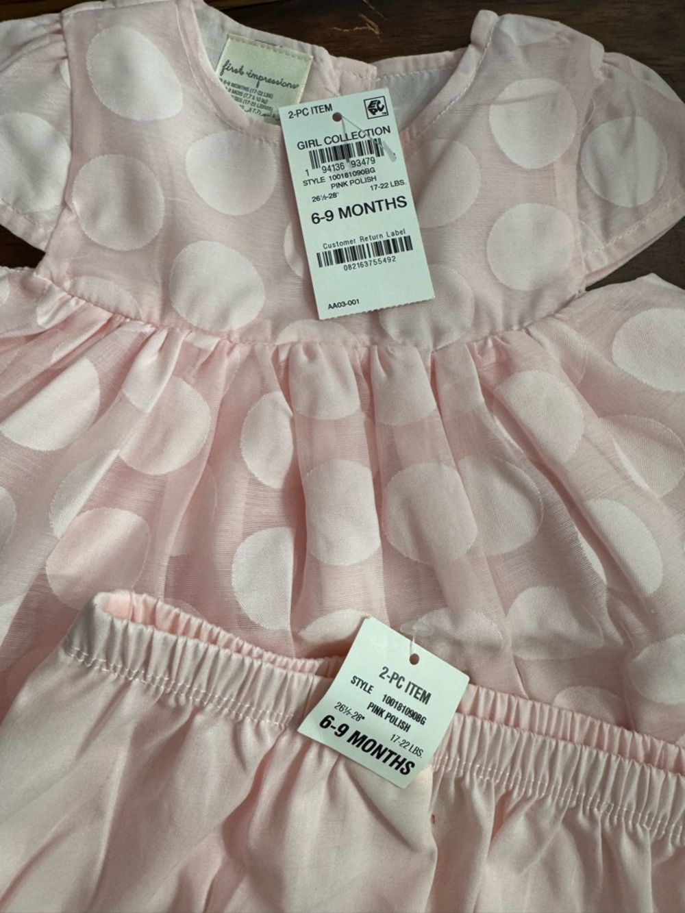 First Impressions Baby Girl Pink Polish Dress Set 6-9 Months NWT